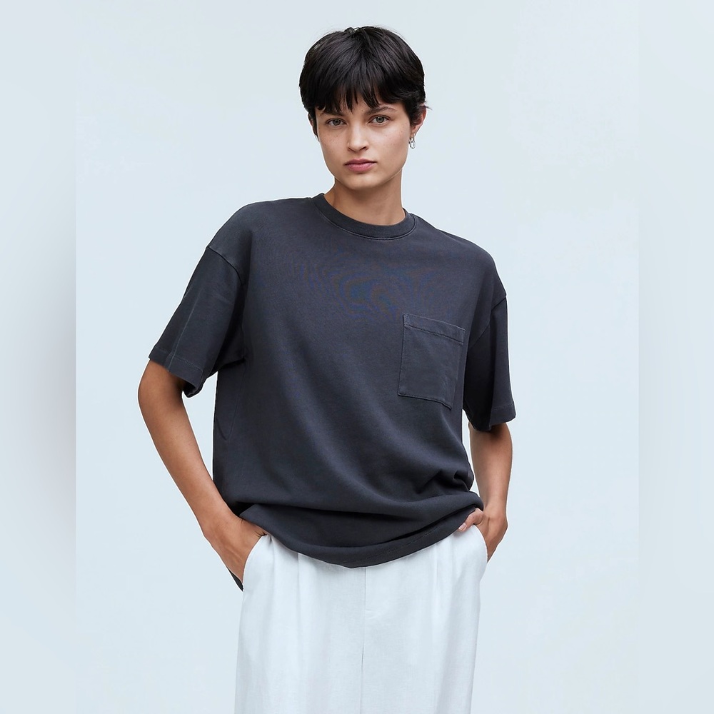 Madewell Size XL Grey Garment-Dyed Oversized Pocket Tee NN250